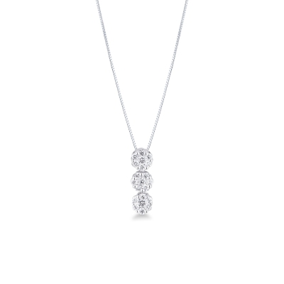 White gold 18k necklace with three diamond pendants illusion type 