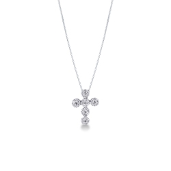 Collana con croce in oro bianco 18k e diamanti