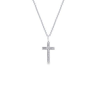 18k white gold necklace with cross charm with diamonds, rolò chain, 45+5 cm