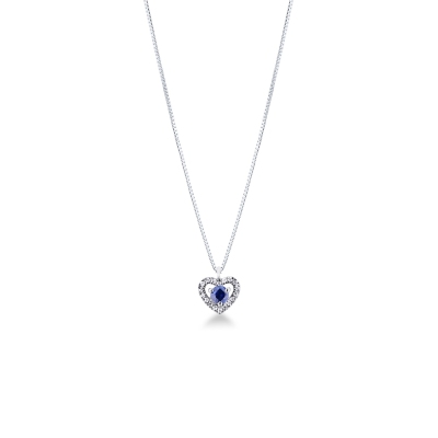 Necklace with heart charm in white gold 18k with blue sapphire and diamond