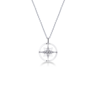 Necklace in white gold 18k with rolò chain and wind rose chain with diamonds, 45+5 cm