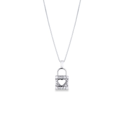 18k white gold necklace with padlock pendant in diamonds