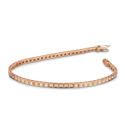 Stylish tennis bracelet with diamonds,18k rose gold