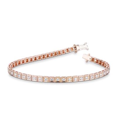 18k rose gold, stylish tennis bracelet with diamonds