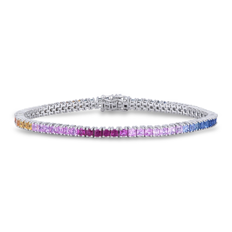 Bracciale Tennis in oro bianco 18k con Zaffiri multicolor
