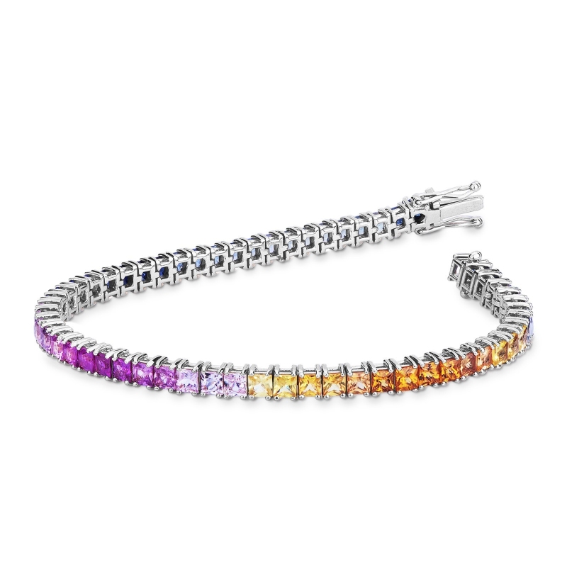 Bracciale Tennis in Oro Bianco con Zaffiri Rainbow 