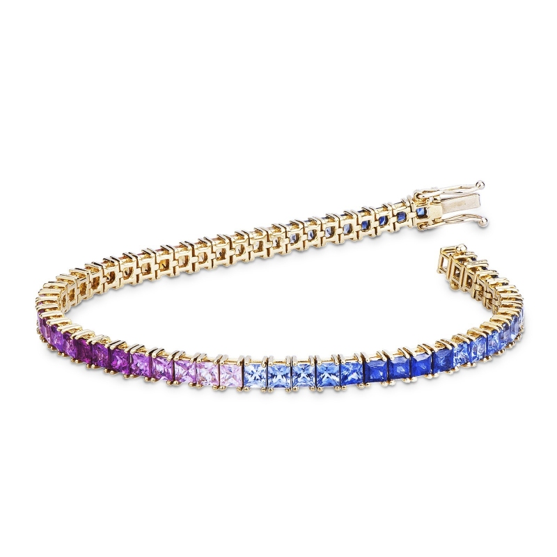 18k yellow gold tennis bracelet with multicolor sapphires