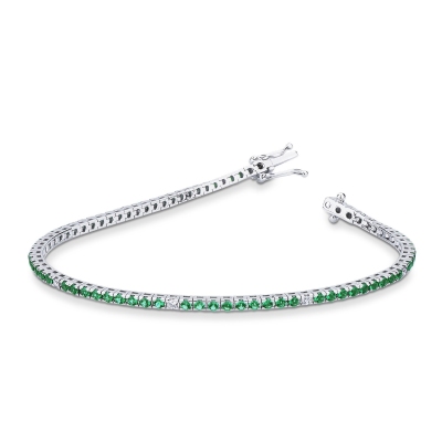 Square links tennis bracelet with round cut diamonds and emeralds