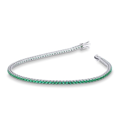 18k white gold tennis bracelet with round cut emeralds