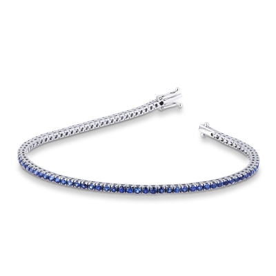18k white gold tennis bracelet with round cut sapphires
