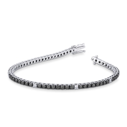 18k white gold tennis bracelet with black and white diamonds and burnished tips