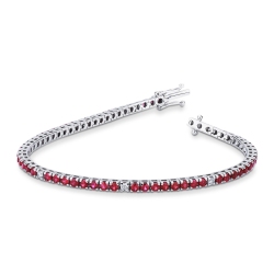 Square links tennis bracelet wih rubies and diamonds