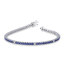 Square links tennis bracelet with diamonds and blue sapphires