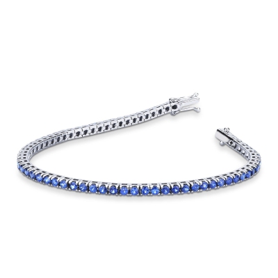 Wire style tennis bracelet with blue sapphires