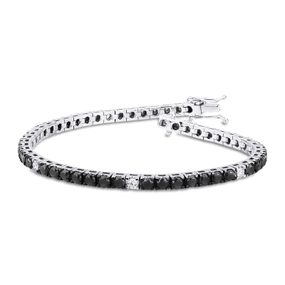 Tennis bracelet in white gold 18k with black and white diamonds
