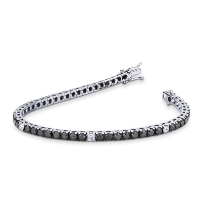 Bracciale Tennis in oro Bianco 750 con diamanti neri, con punte brunite, e bianchi