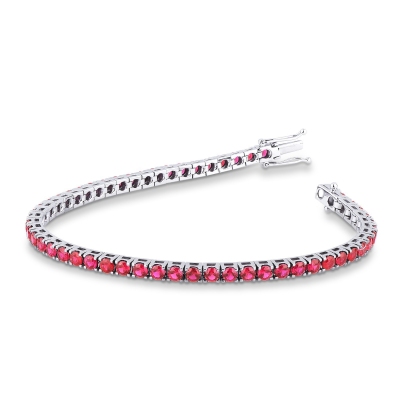 18k white gold tennis bracelet with round cut rubies