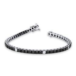 18k white gold tennis bracelet with black and white diamonds, round cut