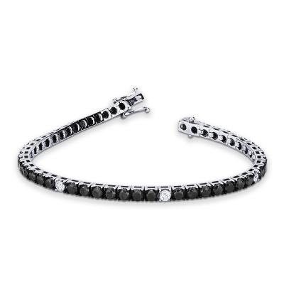 18k white gold tennis bracelet with black and white diamonds, round cut