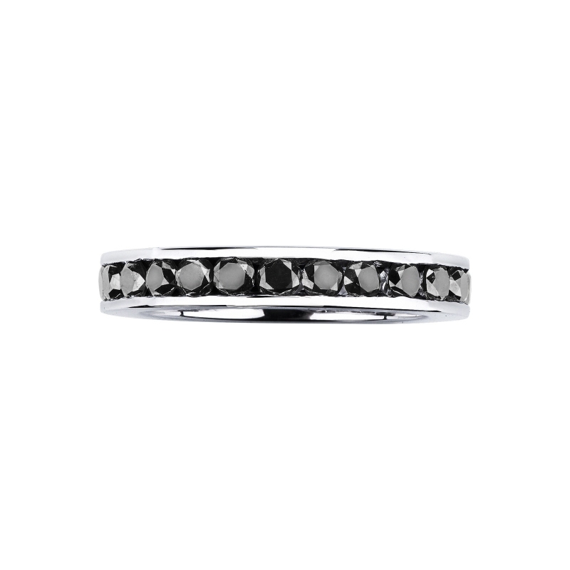 White gold 18k Full channel eternity ring with black diamonds 