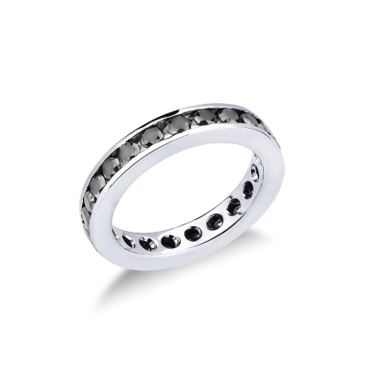 White gold 18k Full channel eternity ring with black diamonds 