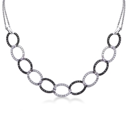 Oval groumette chain with black and white diamonds