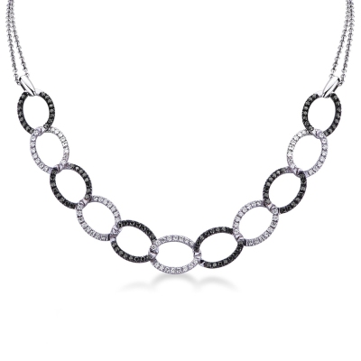 Oval groumette chain with black and white diamonds