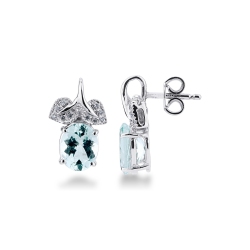 Fancy earrings with aquamarines and 2 leaves with diamonds