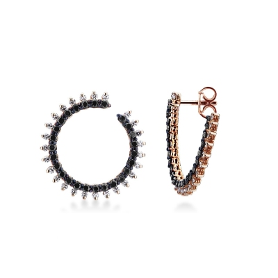 18k rose gold earrings with burnished black and white diamonds 