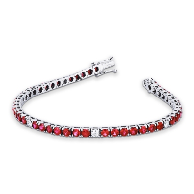 Tennis bracelet with rubies and diamonds