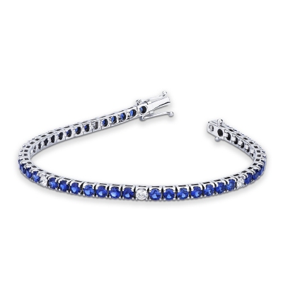 Tennis bracelet with blue sapphires and diamonds 