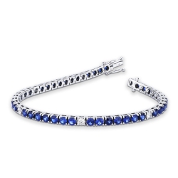 Tennis bracelet in white gold 18k with blue sapphire and diamonds