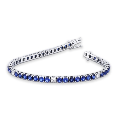 Tennis bracelet in white gold 18k with blue sapphire and diamonds