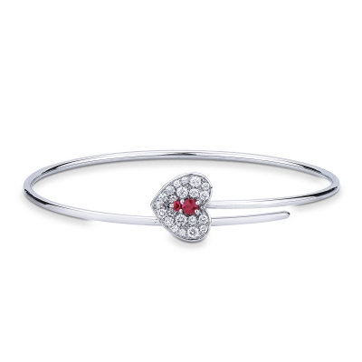 Semirigid bracelet with diamond and ruby heart