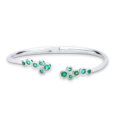 18k white gold rigid bracelet with emerald bubbles