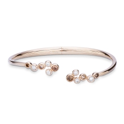 18k rose gold rigid bracelet with white and brown diamond bubbles