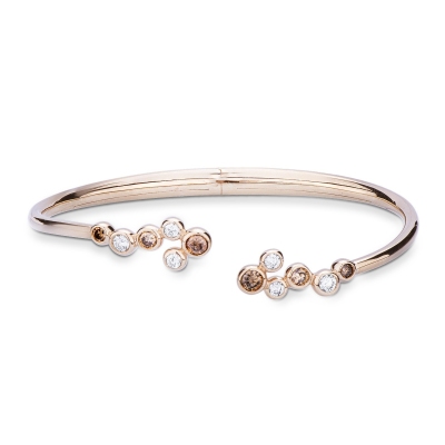 18k rose gold rigid bracelet with white and brown diamond bubbles