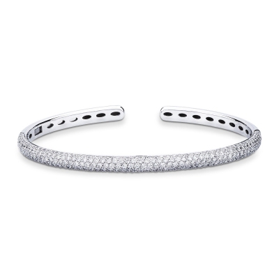 Rigid bracelet in 18k white gold with diamond pavè
