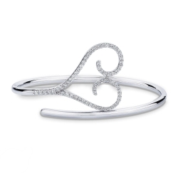 Fancy rigid bracelet with diamond heart in 18k white gold
