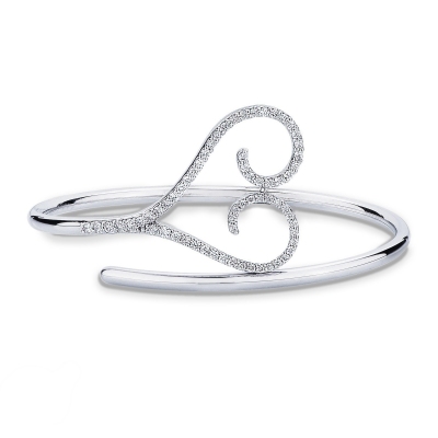 Fancy rigid bracelet with diamond heart in 18k white gold
