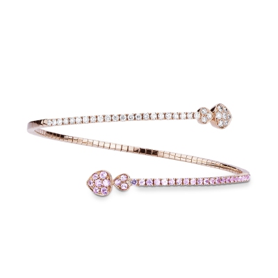18k rose gold semirigid bracelet with diamonds and pink sapphires