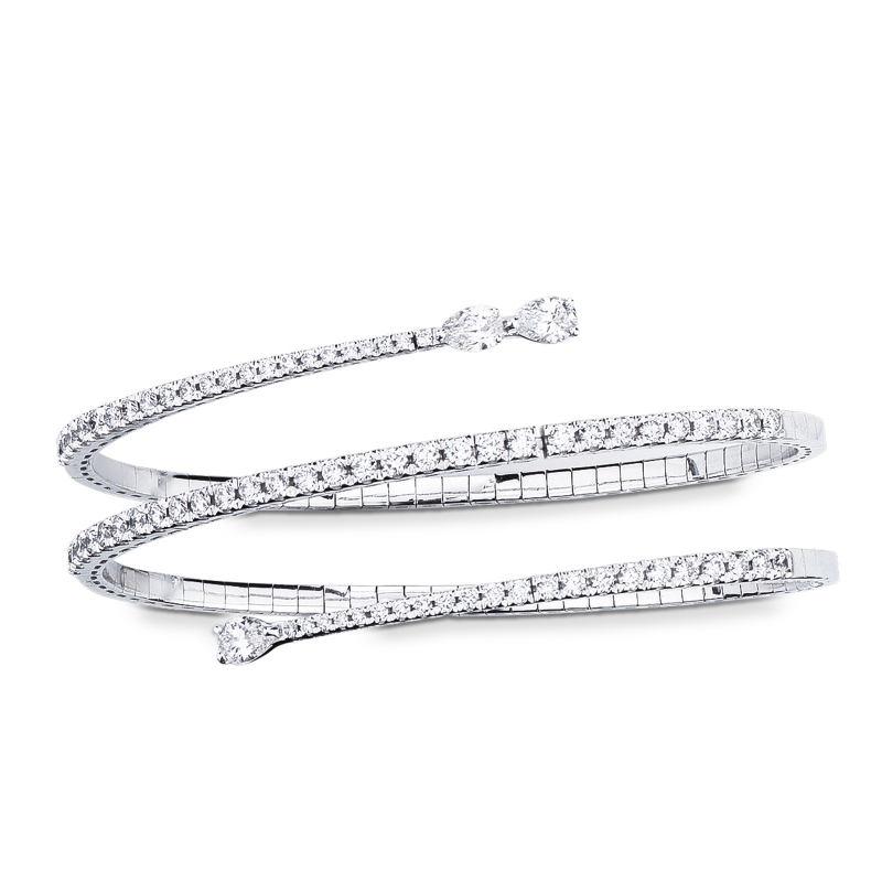 Bracciale semirigido a spirale in oro bianco 18k con diamanti