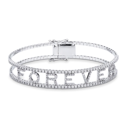 Bracciale rigido in oro bianco 750 con scritta FOREVER in diamanti
