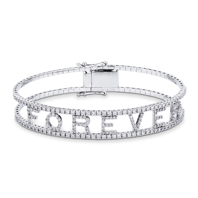 Bracciale rigido in oro bianco 750 con scritta FOREVER in diamanti