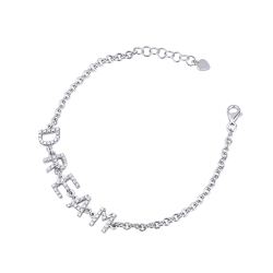 Bracciale con scritta personalizzabile in oro Bianco 18k e diamanti, DREAM