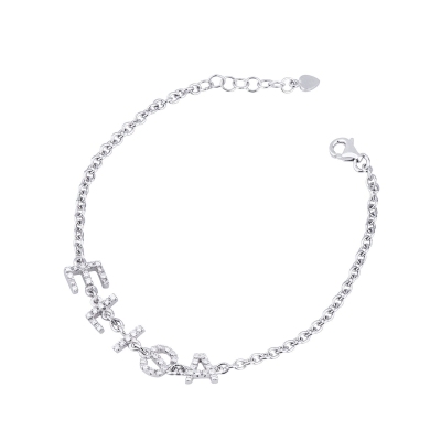 Bracciale con scritta personalizzabile in oro Bianco 18k e diamanti, ELISA