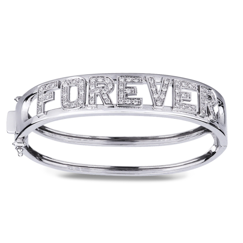 18k white gold rigid bracelet with Forever and diamonds