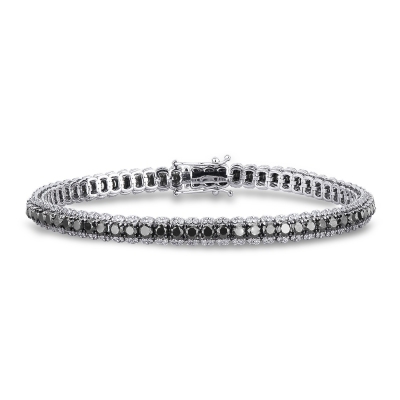 Fancy tennis bracelet in white gold 18k with black and white diamonds