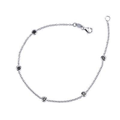 Bracciale in oro bianco 18k a 5 castoni con diamanti neri, cm 20