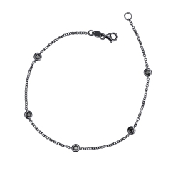 Bracciale da uomo in oro brunito 18k a 5 castoni con diamanti neri, cm 20